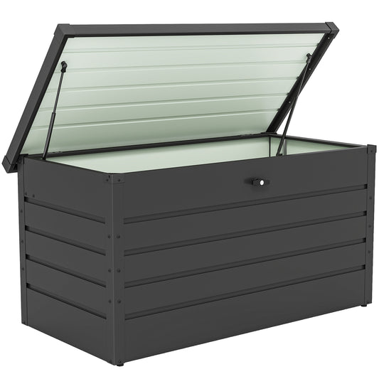 Outsunny 311L Garden Storage Box, Outdoor Storage Box Waterproof with Lockable Lid, Galvanised Steel Garden Bench for Tools