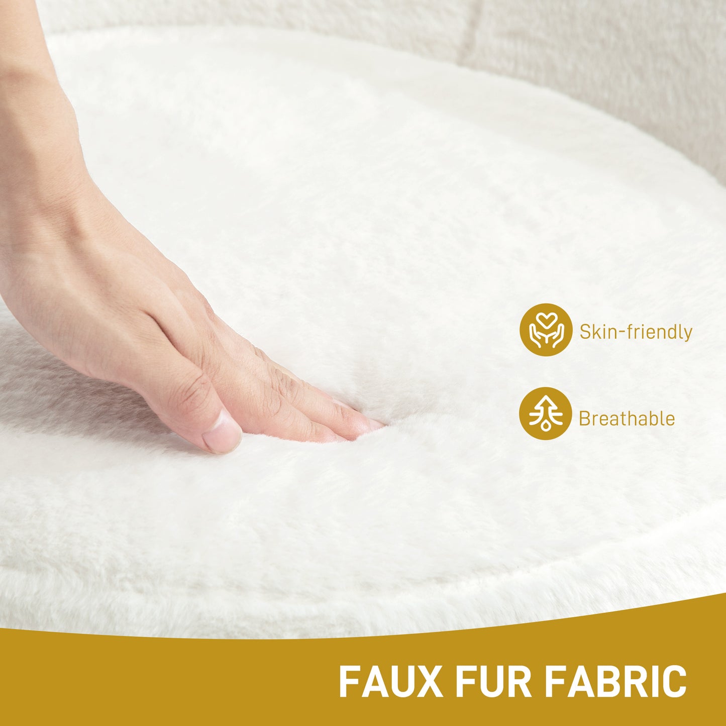 HOMCOM Faux Fur Accent Chair with Golden Legs, Upholstered Seat Cushion, White