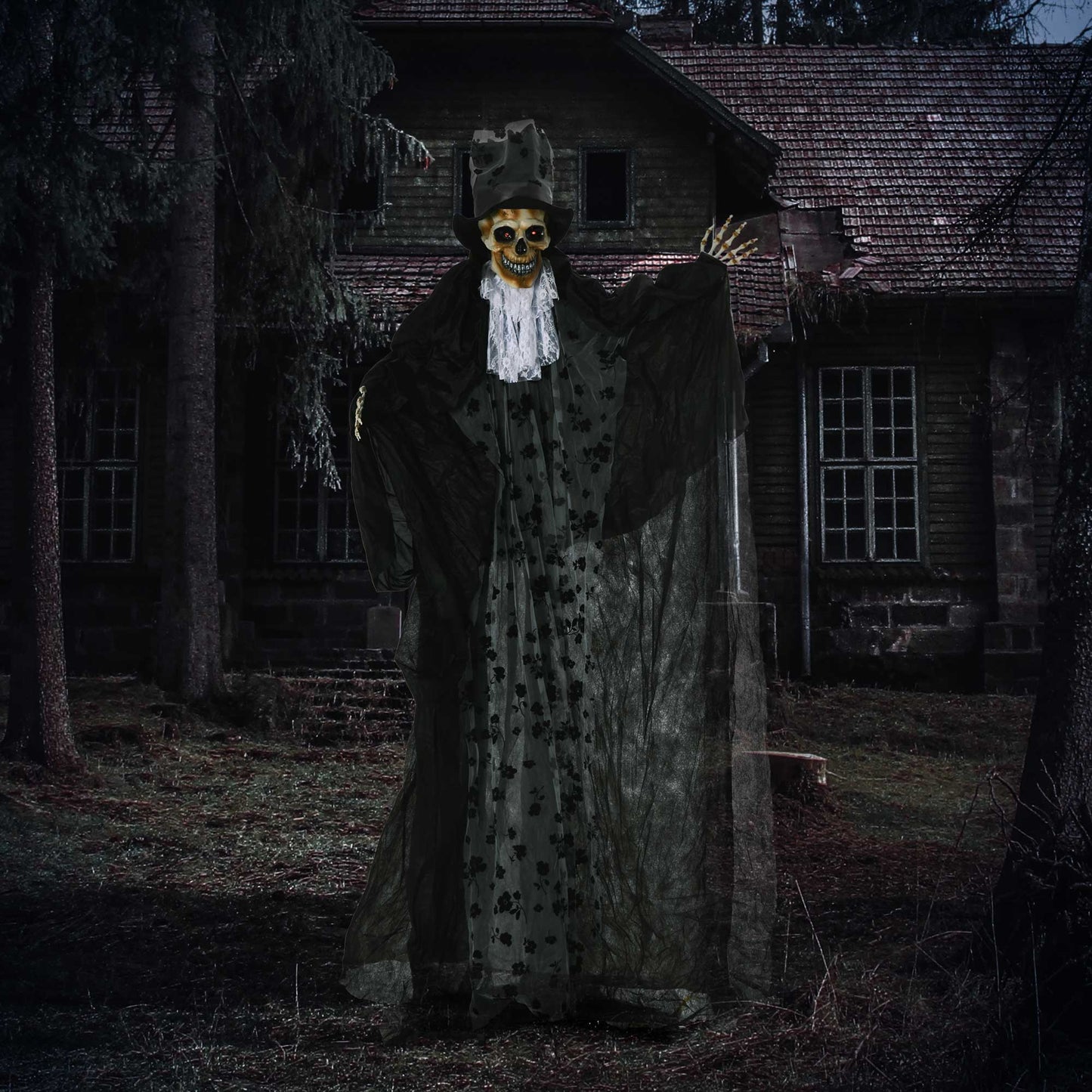 Outsunny Life Size Outdoor Halloween Ghost Bridegroom, Sound & Motion Activated Animatronic Prop with Light Up Eyes, Howling Sound, 189cm, White
