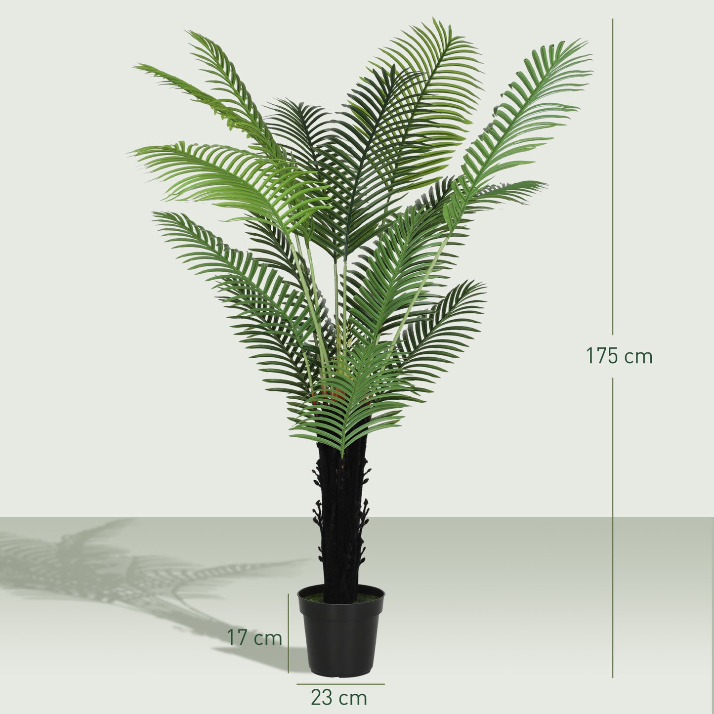 HOMCOM Artificial Areca Palm Tree, 175cm with 16 PE Leaves, Decorative Fake Plant in Plastic Pot with Flocked Soil for Home Office Decor, Green