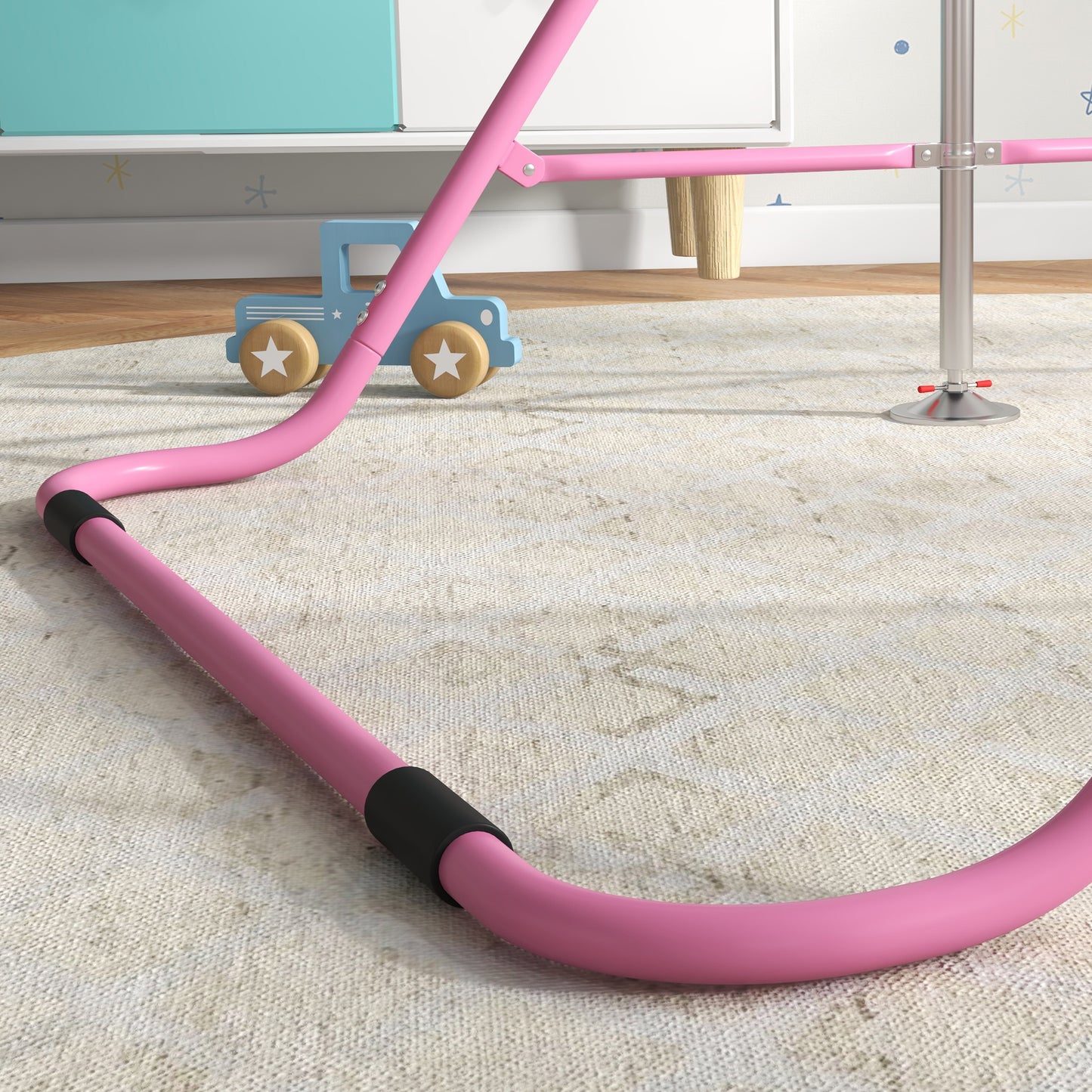 HOMCOM Kids Gymnastics Bar w/ Adjustable Height Foldable Horizontal Bars Pink
