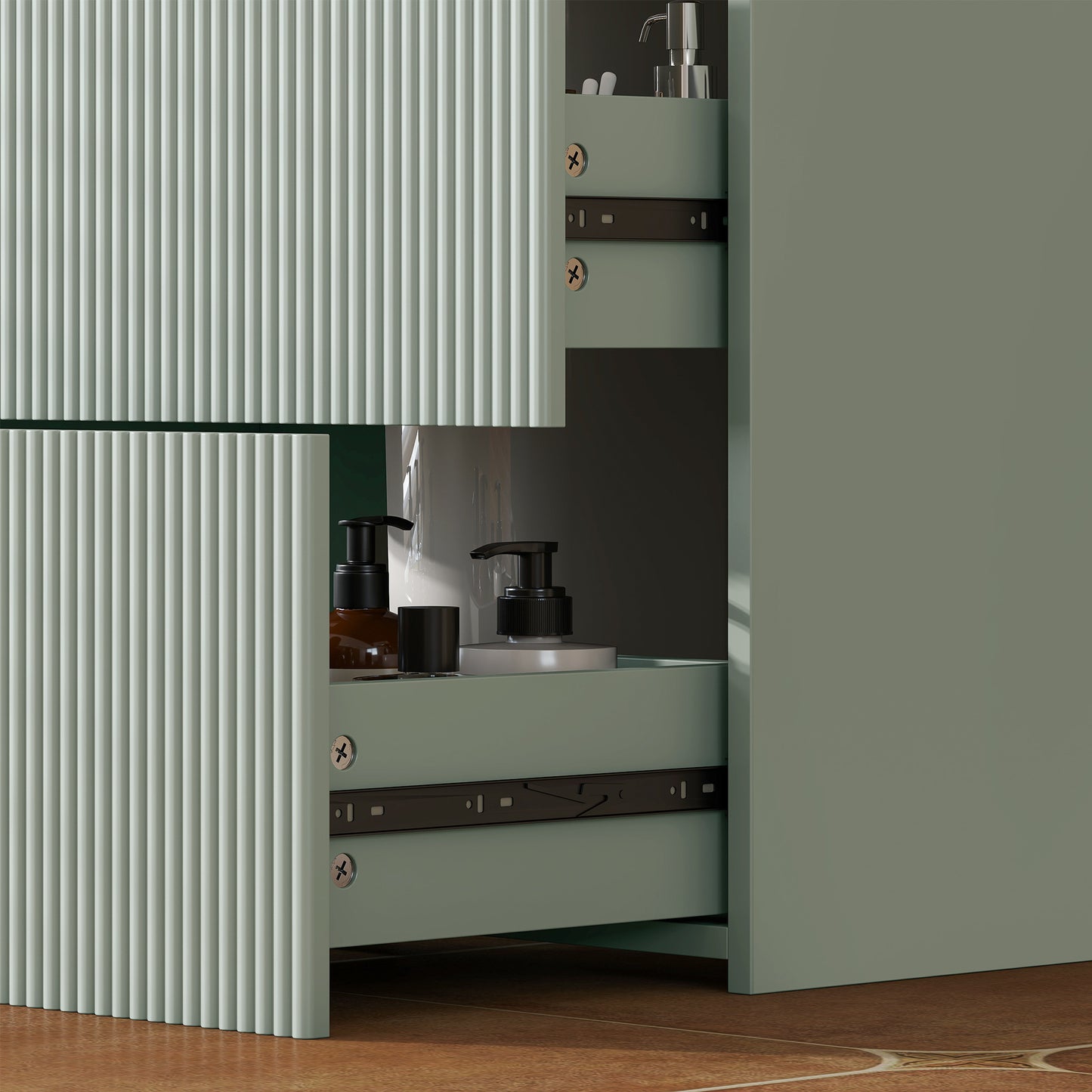 HOMCOM Under Sink Cabinet with 2 Drawers, Under Sink Bathroom Cabinet for Sink with or without Pedestal, Green and Natural Wood