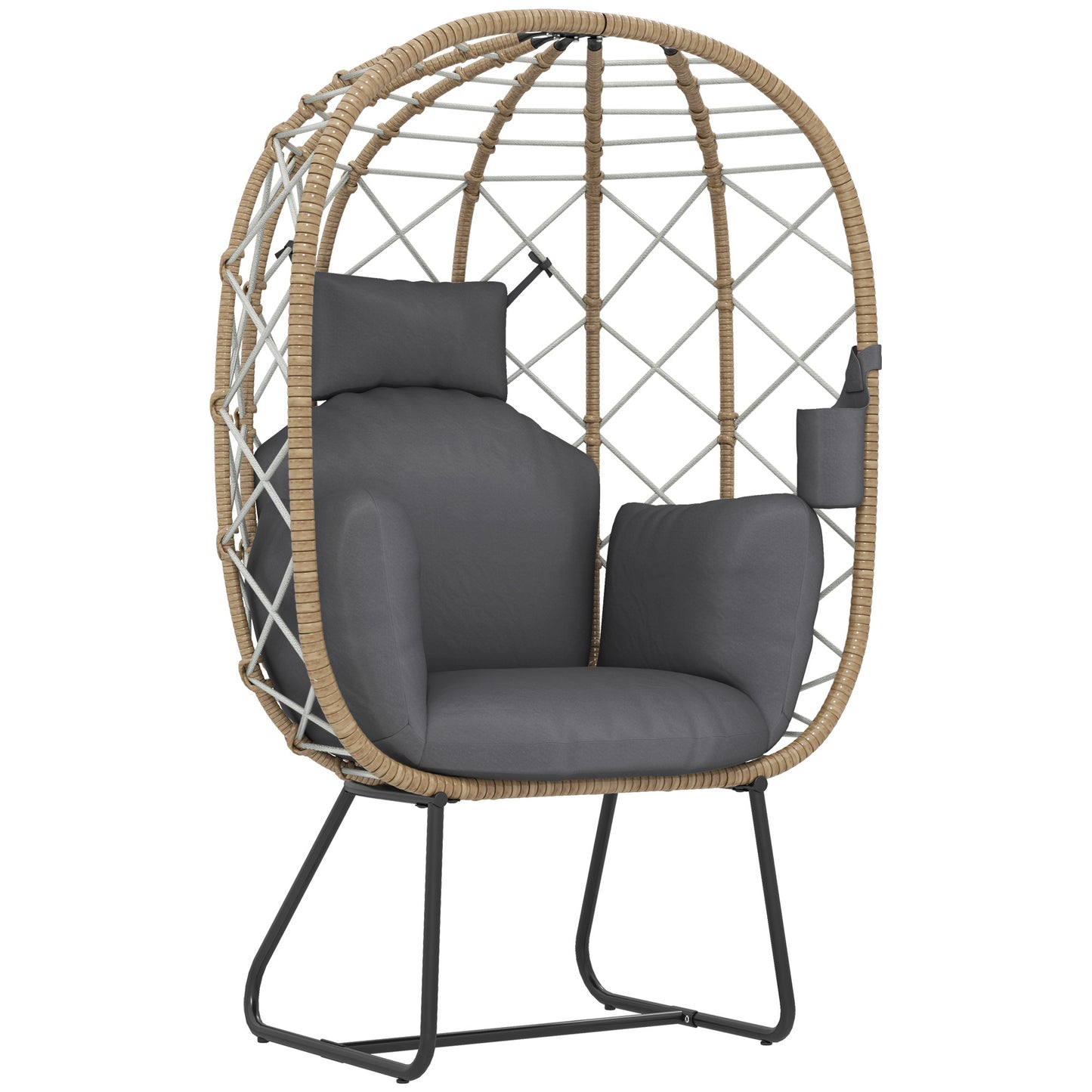 Outsunny Rattan Egg Chair: Indoor/Outdoor Wicker Chair with Cushion & Headrest, Metal Frame, Brown