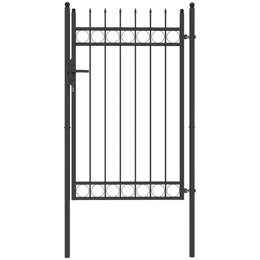 Outsunny Galvanised Steel Garden Gate, Security Barrier with Lock & Keys, Outdoor Door with Classic Finials, 105x204 cm, Black