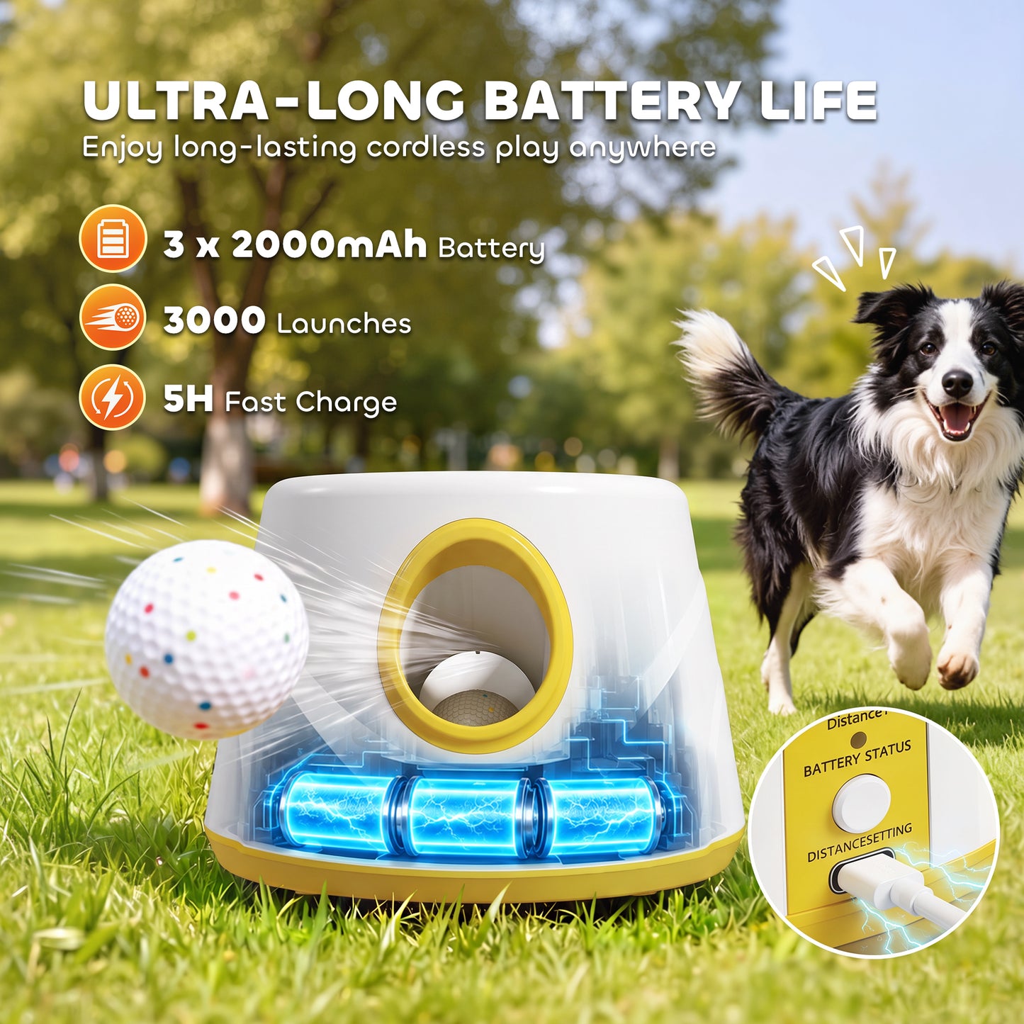PawHut Automatic Dog Ball Launcher, Dog Thrower Machine with 6PCS 2.3" ETPU alls, 3 Adjustable Distance(20/33/46ft) & Random Mode