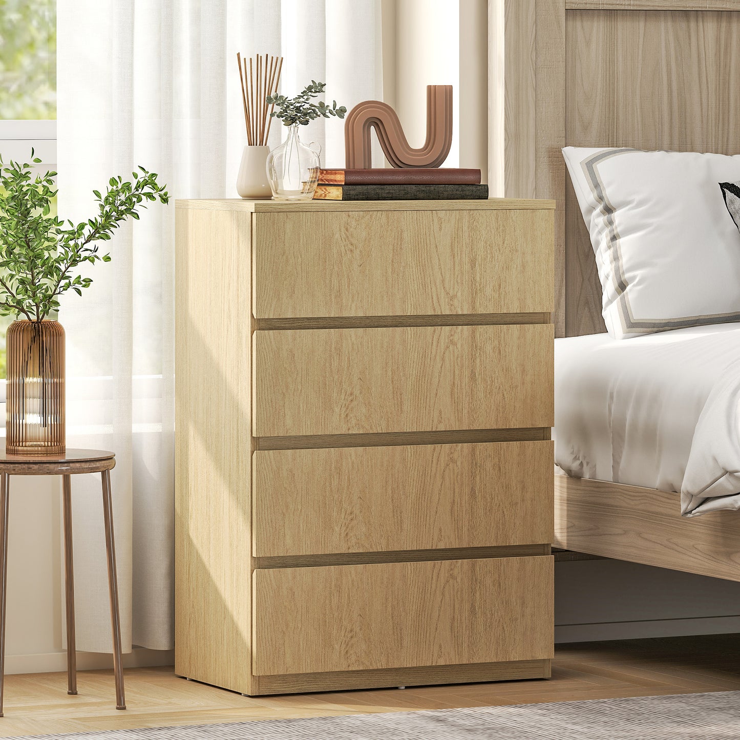 HOMCOM Chest of Drawers, 4-Drawer Storage Cabinets, Storage Drawer Unit for Bedroom