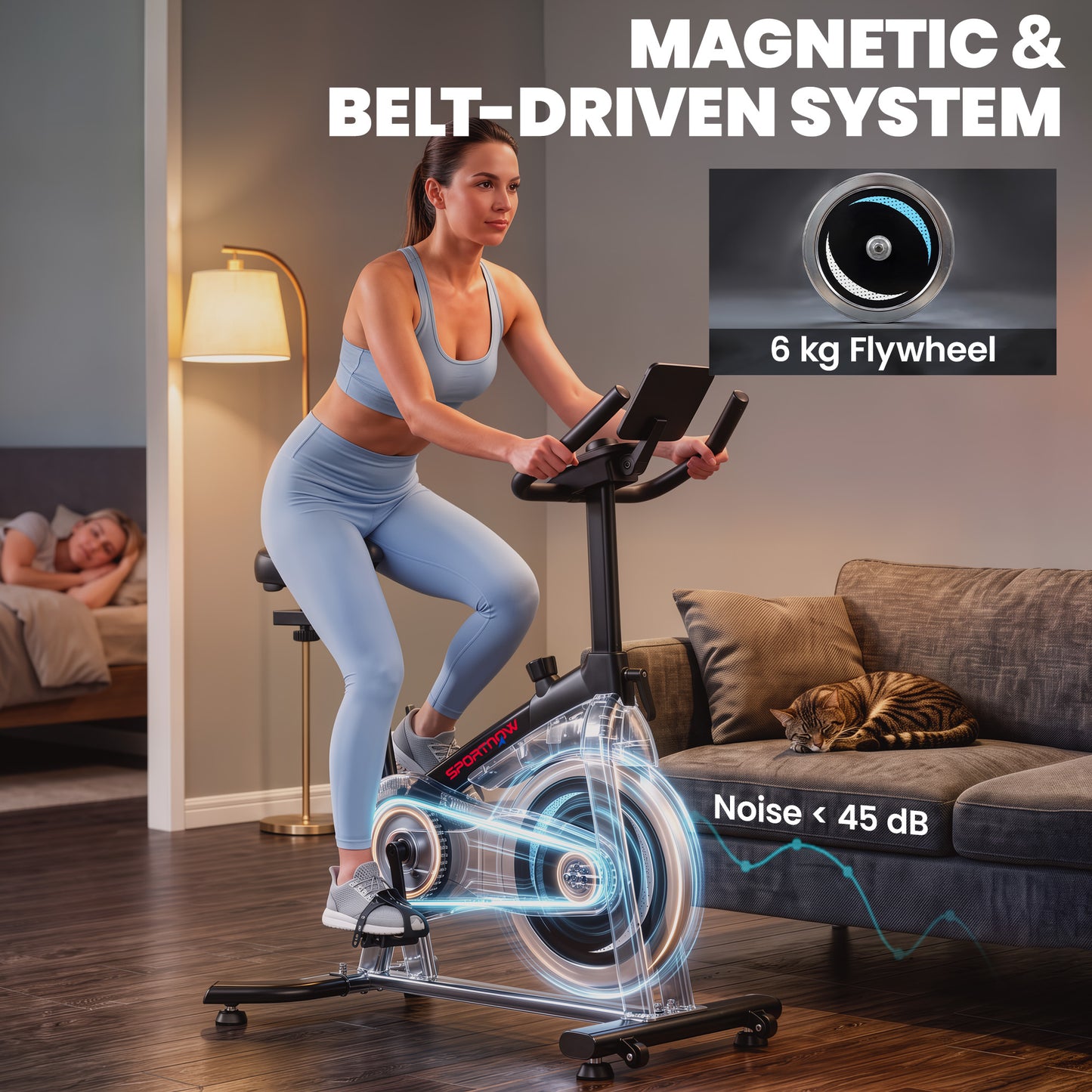 SPORTNOW Exercise Bike, Indoor Stationary Bike with Smart APP, 0-100% Magnetic Resistance, Adjustable Seat & Handlebars, Wheels