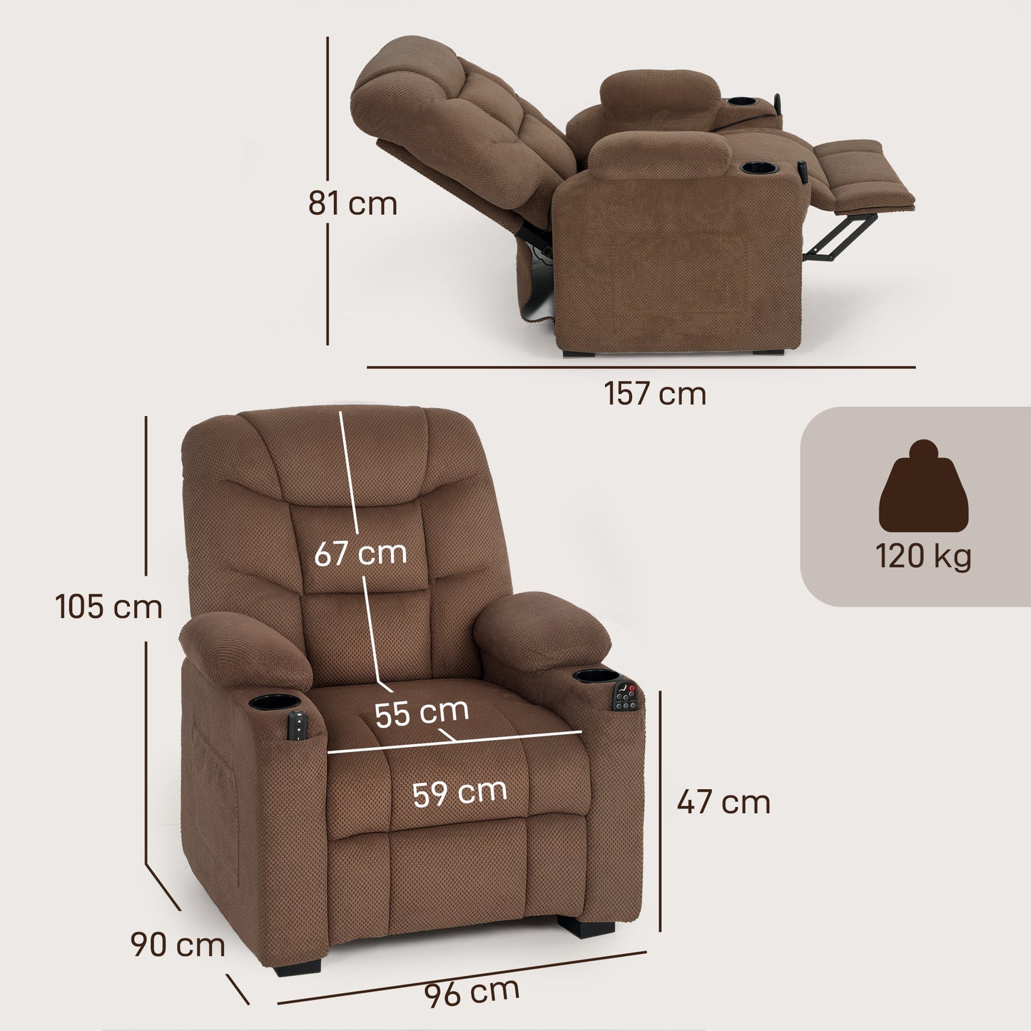 HOMCOM Electric Massage Recliner Chair with Heat Brown