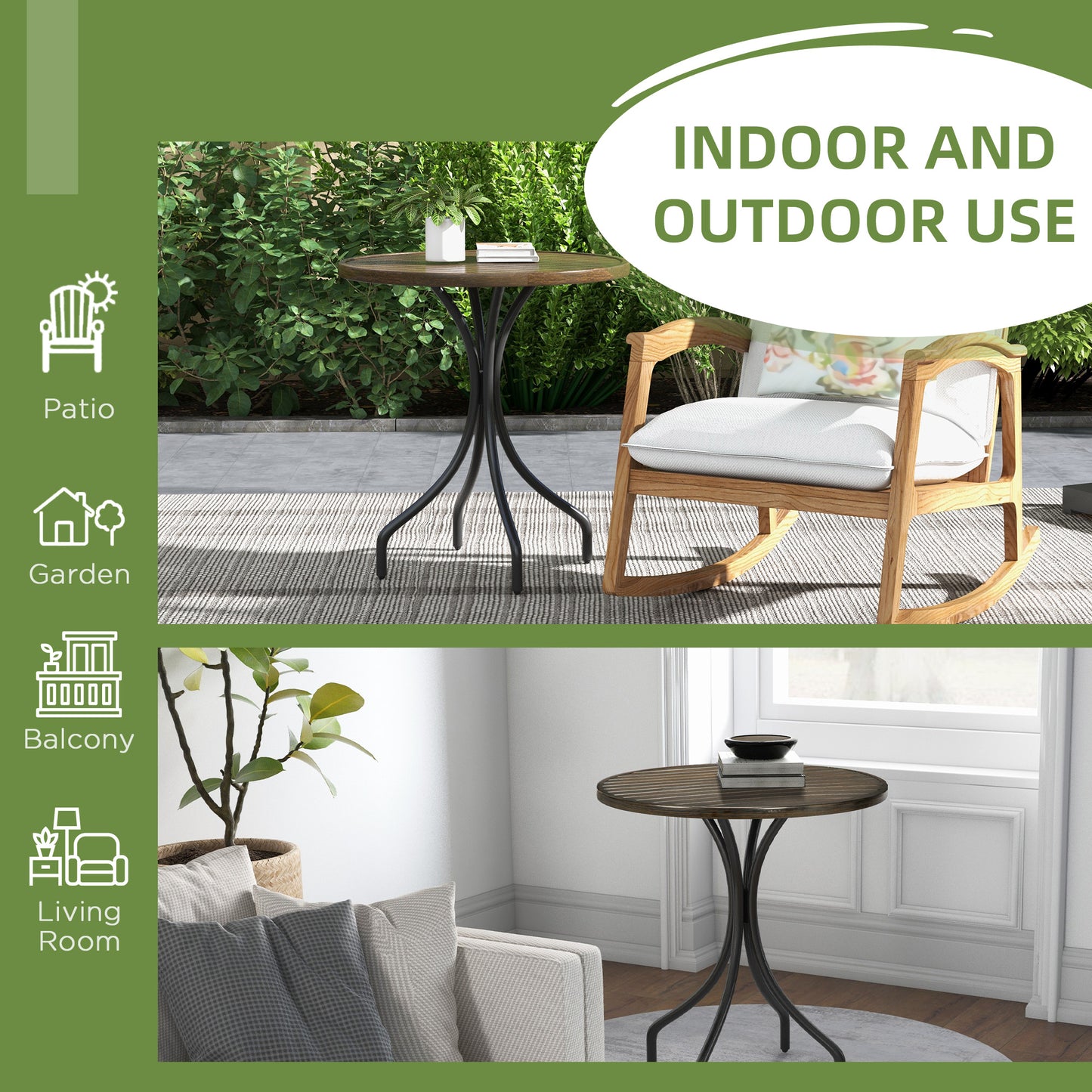 Outsunny Ø66cm Galvanised Steel Garden Table - Brown