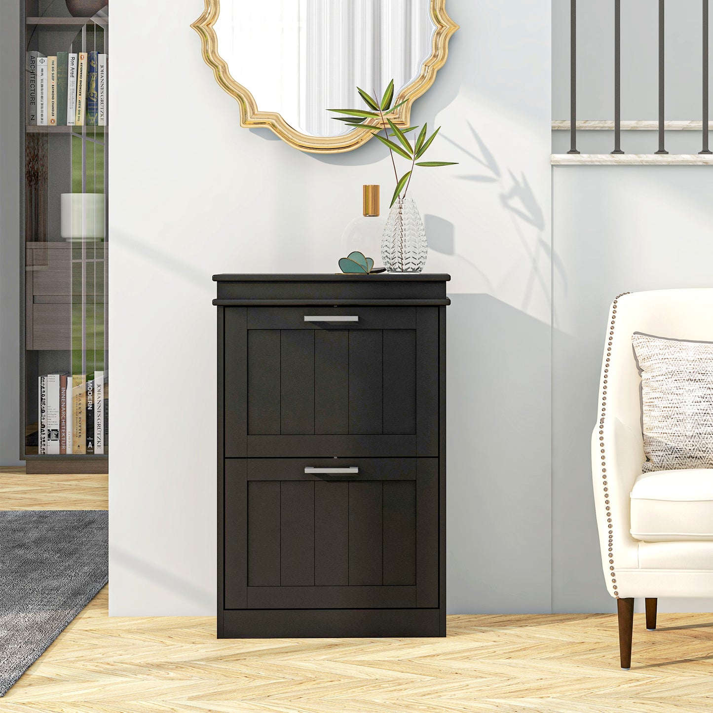 HOMCOM Two-Drawer Minimalistic Shoe Storage Cabinet, for 10 Shoes, Black