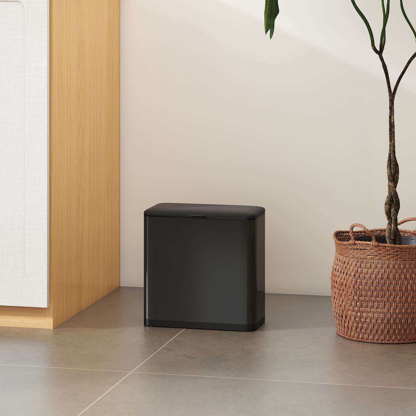 HOMCOM 8L Hanging Kitchen Bin, Rubbish bin with Lid and Removable Inner Bucket for Kitchen Cabinet Door, Under Sink, Black