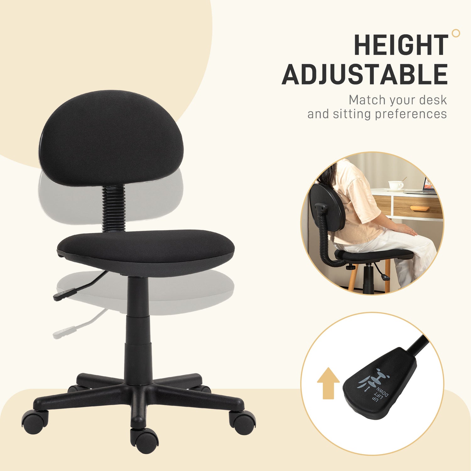Armless Ergonomic Chair Small Space HOMCOM Small Armless