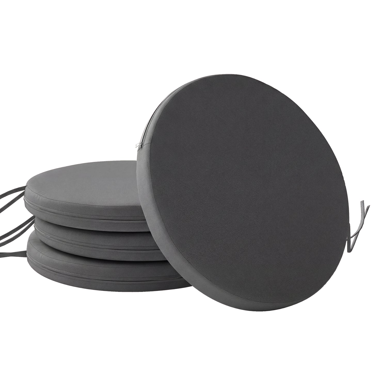 Outsunny Outdoor Bistro Chair Cushions Set of 4 with Removable Cover, 41 x 41 x 5 cm Round Seat Cushions with Ties, Dark Grey