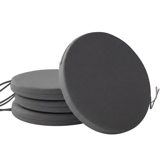 Outsunny Outdoor Bistro Chair Cushions Set of 4 with Removable Cover, 41 x 41 x 5 cm Round Seat Cushions with Ties, Dark Grey