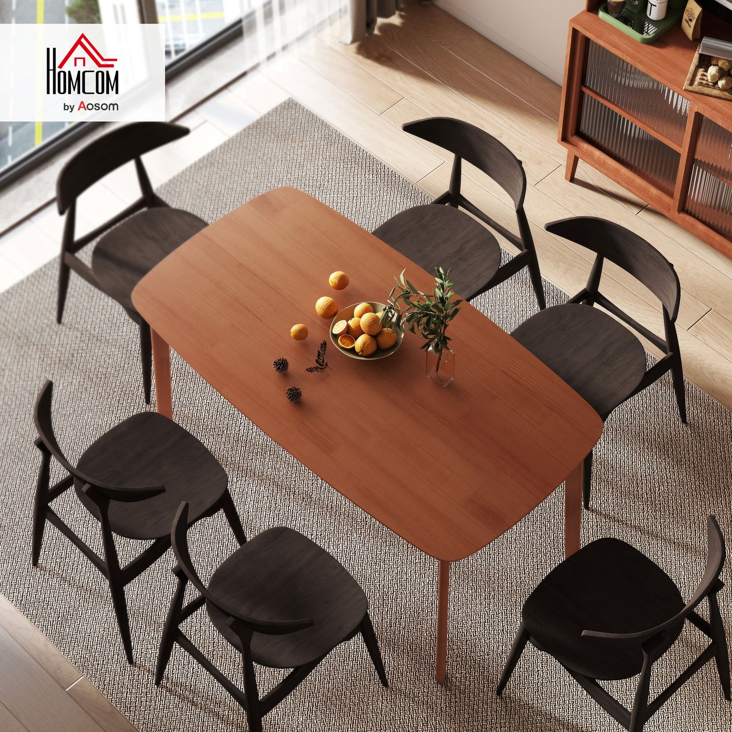 HOMCOM Pine Wood Rectangular Dining Table - Light Brown