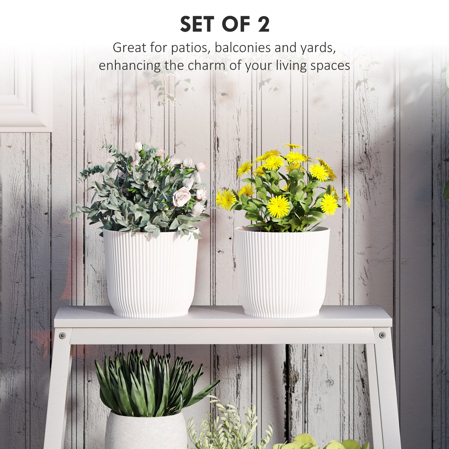 Outsunny Set of Two Ø22cm Planters - White