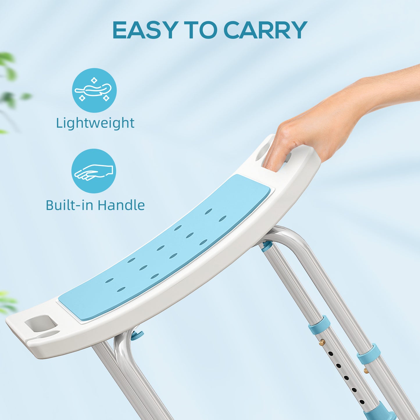 HOMCOM Adjustable Height Shower Chair with Aluminium Frame, Non-Slip Feet for Elderly/Disabled, Turquoise