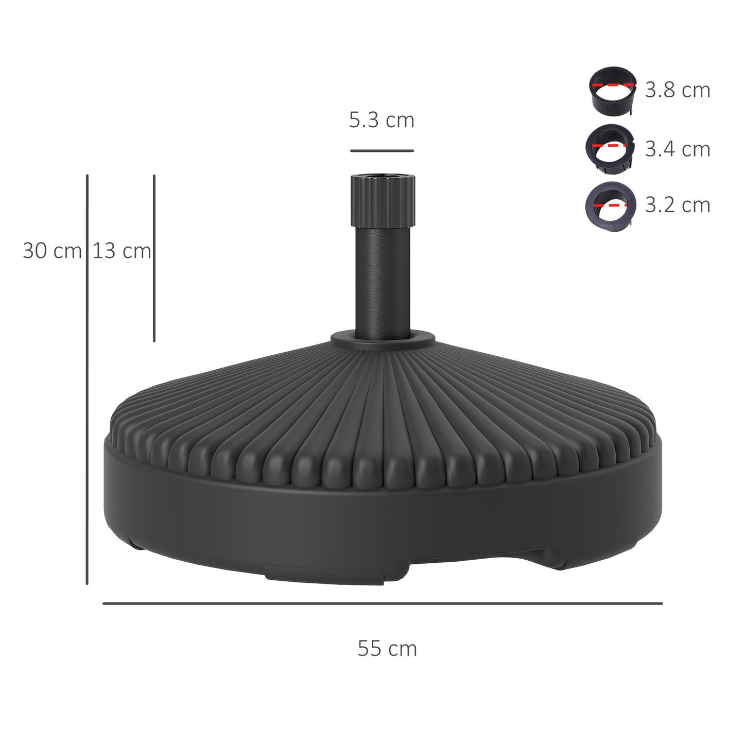 Outsunny Garden Parasol Base Holder, 28kg Sand Filled, 23kg Water Filled, Sun Umbrella Base, Ø55 x 30H cm Black