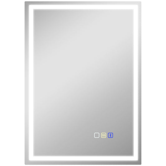 HOMCOM 50 x 70 cm Bluetooth LED Bathroom Mirror with Demister Pad - Silver Tone