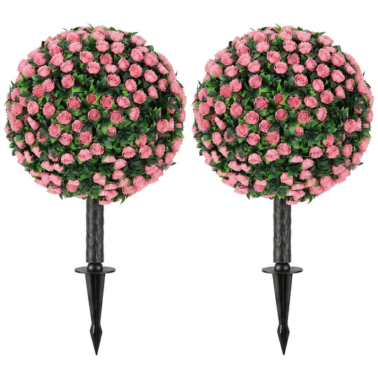 HOMCOM Artificial Rose Topiary UV Resistant, 2-Pack Fake Plants, 55 cm, Pink