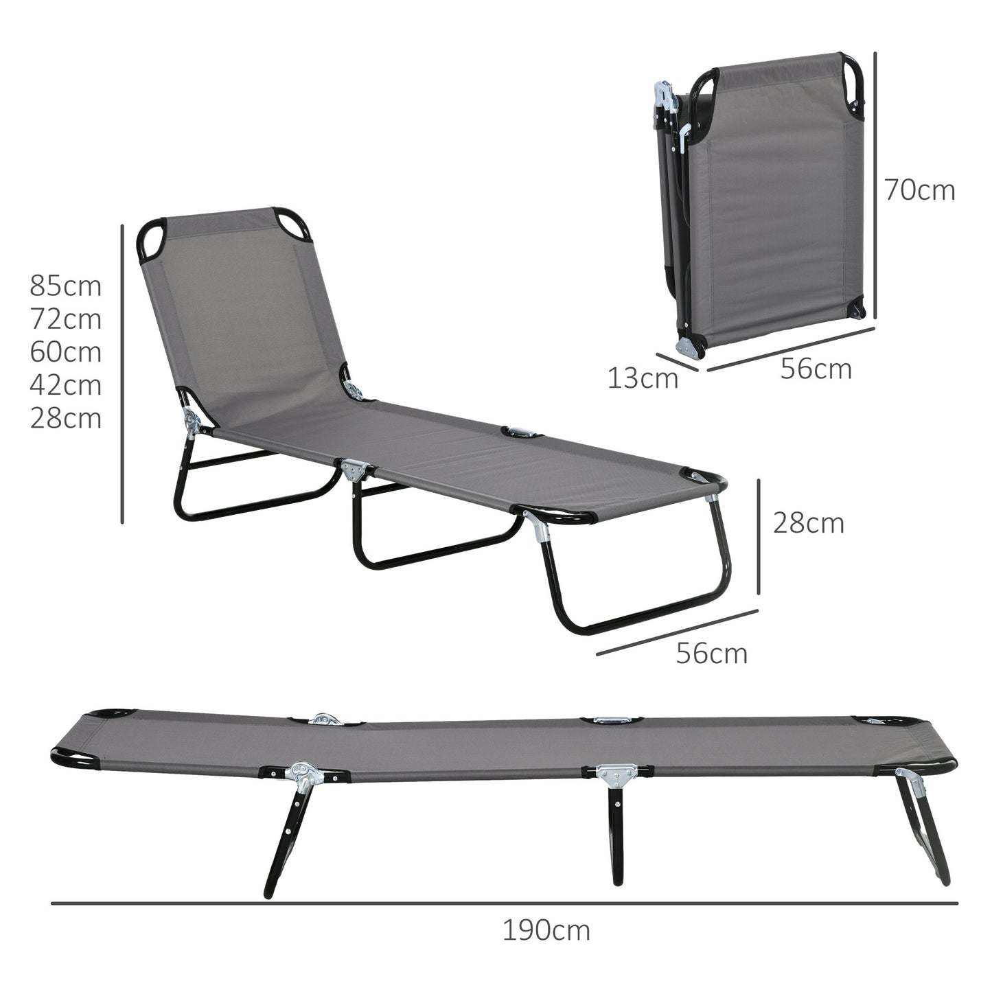 Outsunny Garden Sun Lounger with Five-Position Back - Grey
