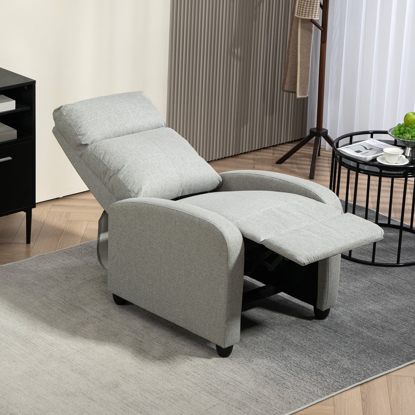 HOMCOM Push Back Recliner Armchair with Adjustable Footrest and Padded Seat, Light Grey