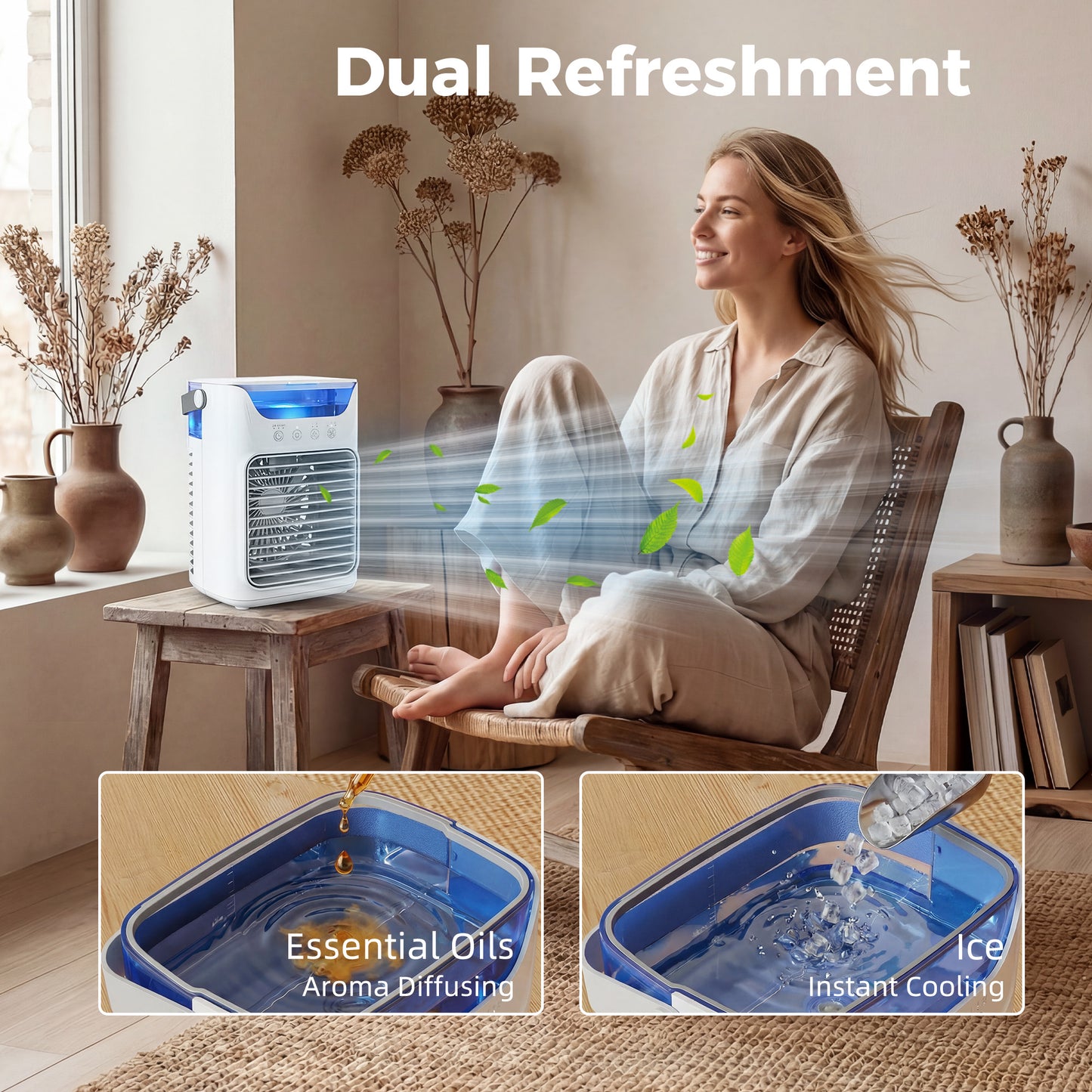 HOMCOM Air Cooler with Adjustable Head, Portable Air Conditioner with 3 Wind Speed, 2 Cool Mist, RGB Light, White