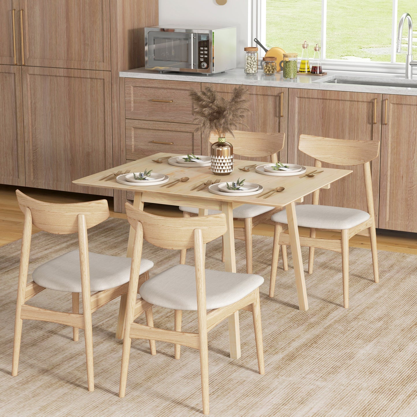 HOMCOM Extendable Wooden Drop Leaf Dining Table - Natural