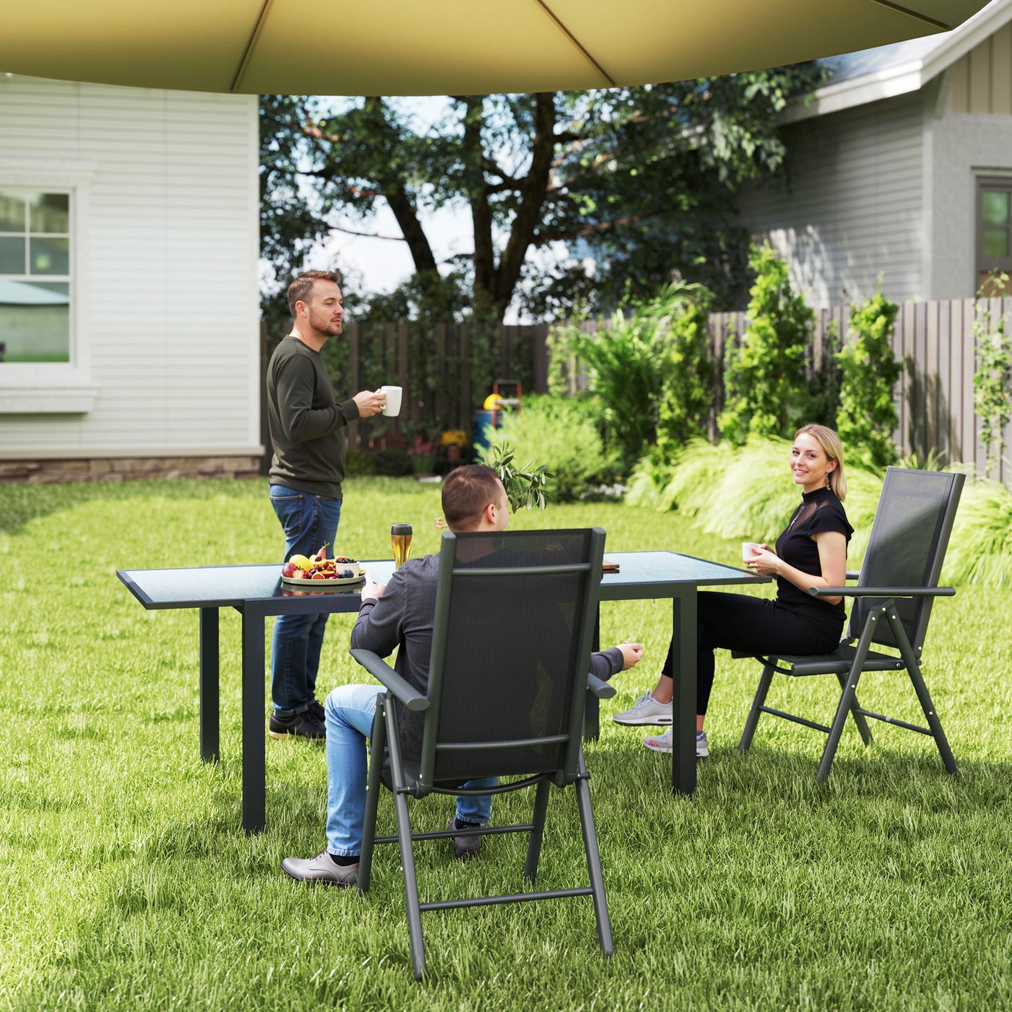 Outsunny 2 Folding Chairs, Aluminium Frame, Breathable Mesh for Garden/Patio, Dark Grey