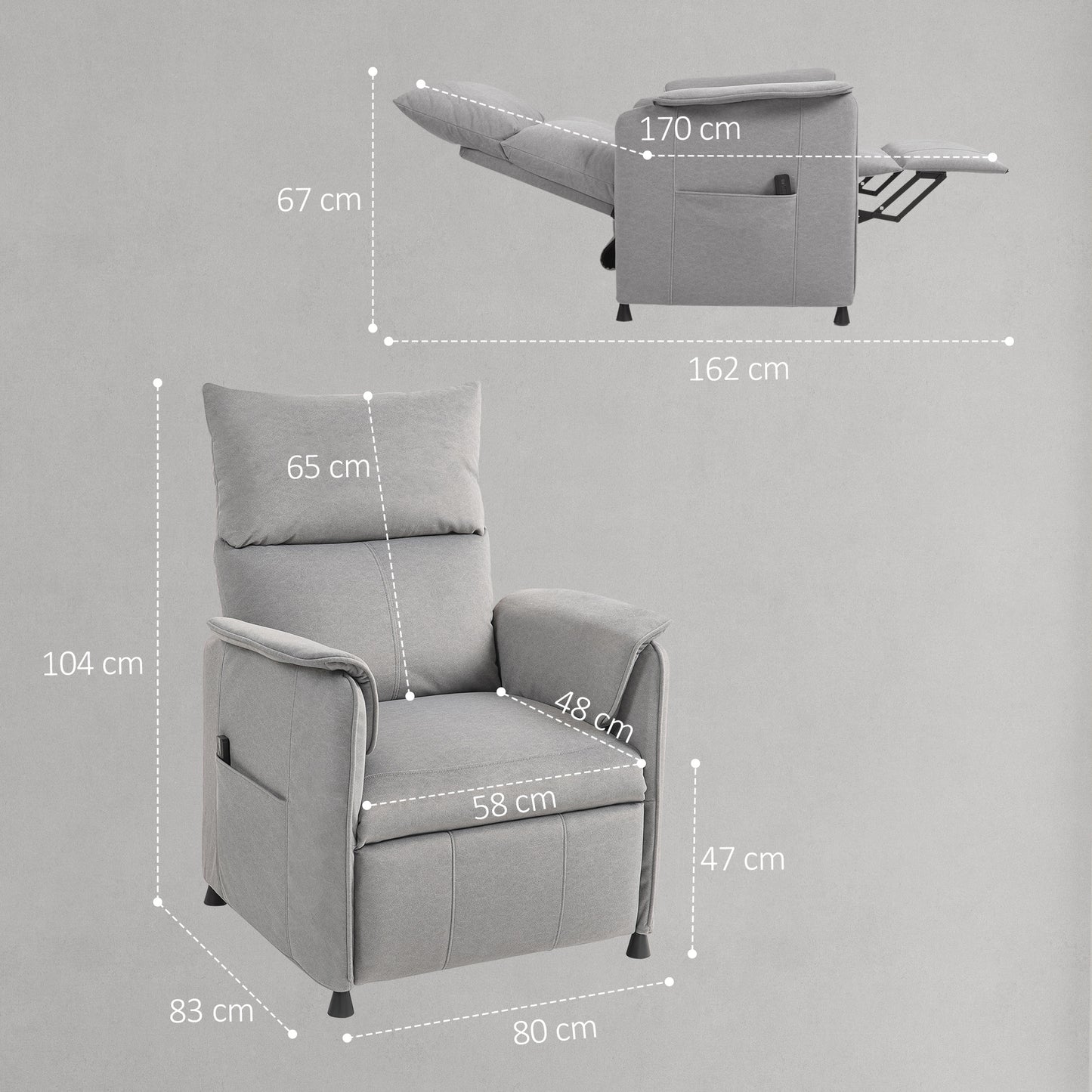 HOMCOM Power Lift Recliner Chair, Reclining Chair with Remote, Pocket Springs, Silent Motor and Side Pockets, Grey
