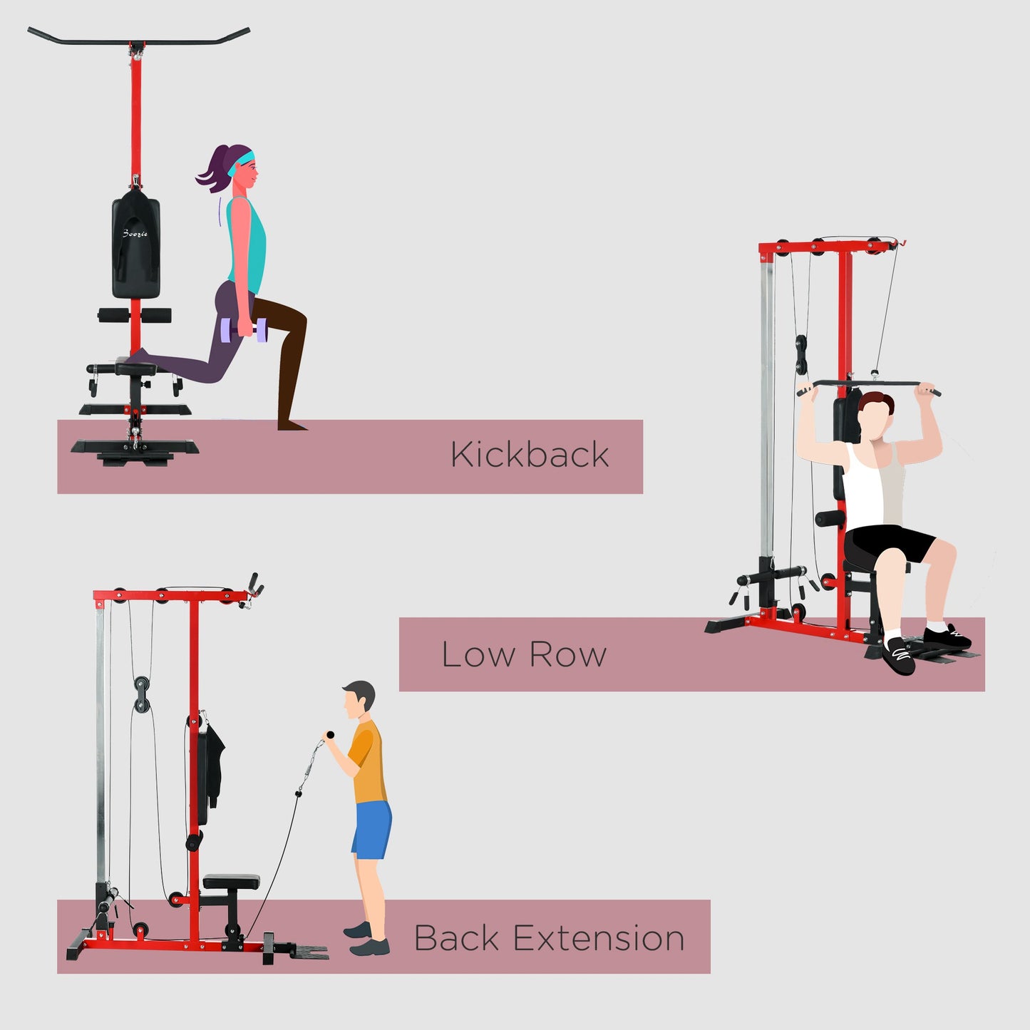 SPORTNOW Pull Up Station with Adjustable Seat, Power Tower for Chin up 
 and Lat Pulldown Exercises, Multi-Function Fitness Equipment with Flip-Up Footplate, for Home Gym, Red