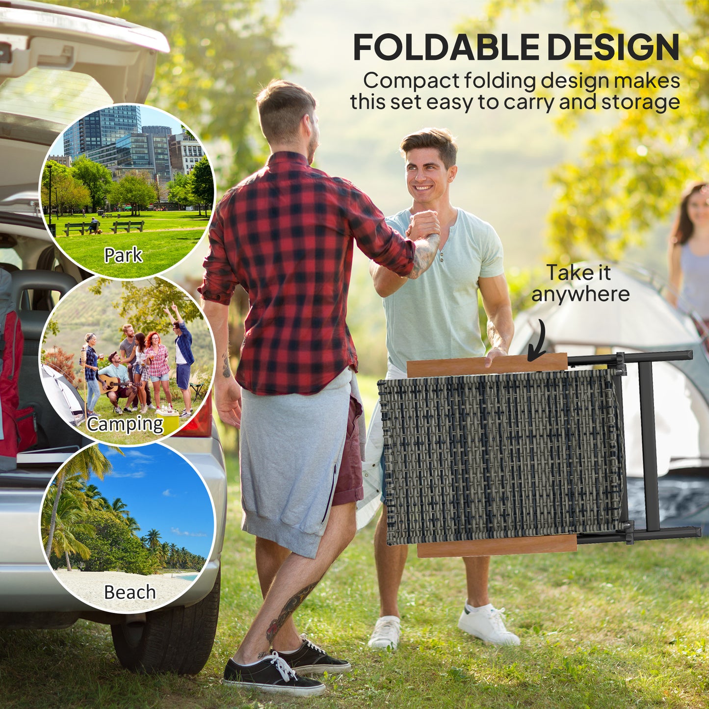 Outsunny Outdoor Foldable Dining Chair with Armrests, High Backrest, for Garden, Camping, Balcony, Porch, Mixed-grey