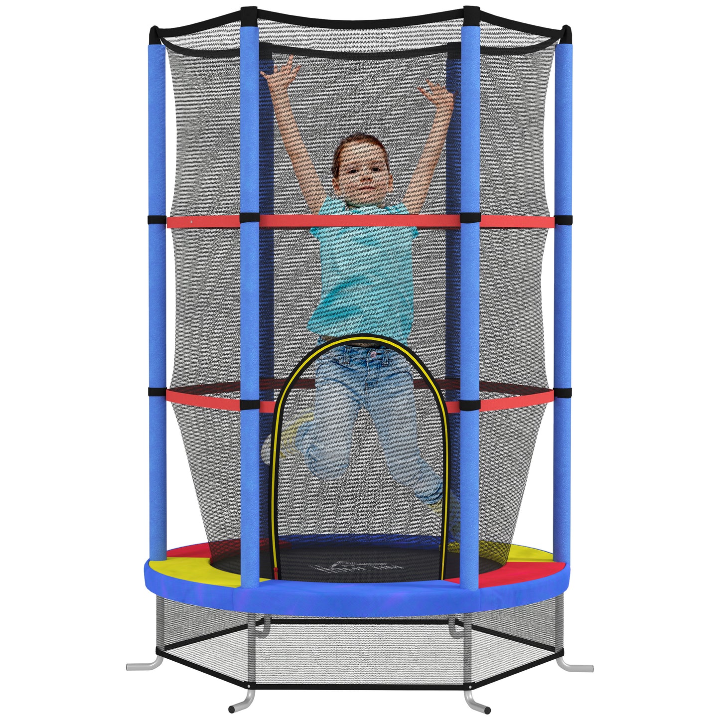 HOMCOM Kids Trampoline, with Enclosure Net, Steel Frame, for Ages 3-6 Years - MultiColoured