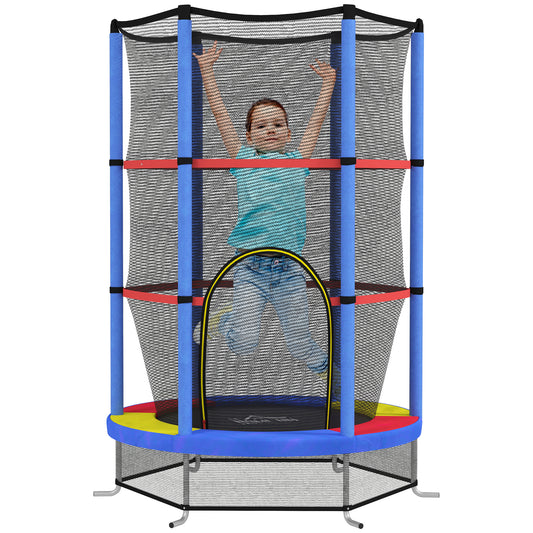 HOMCOM Kids Trampoline, with Enclosure Net, Steel Frame, for Ages 3-6 Years - MultiColoured