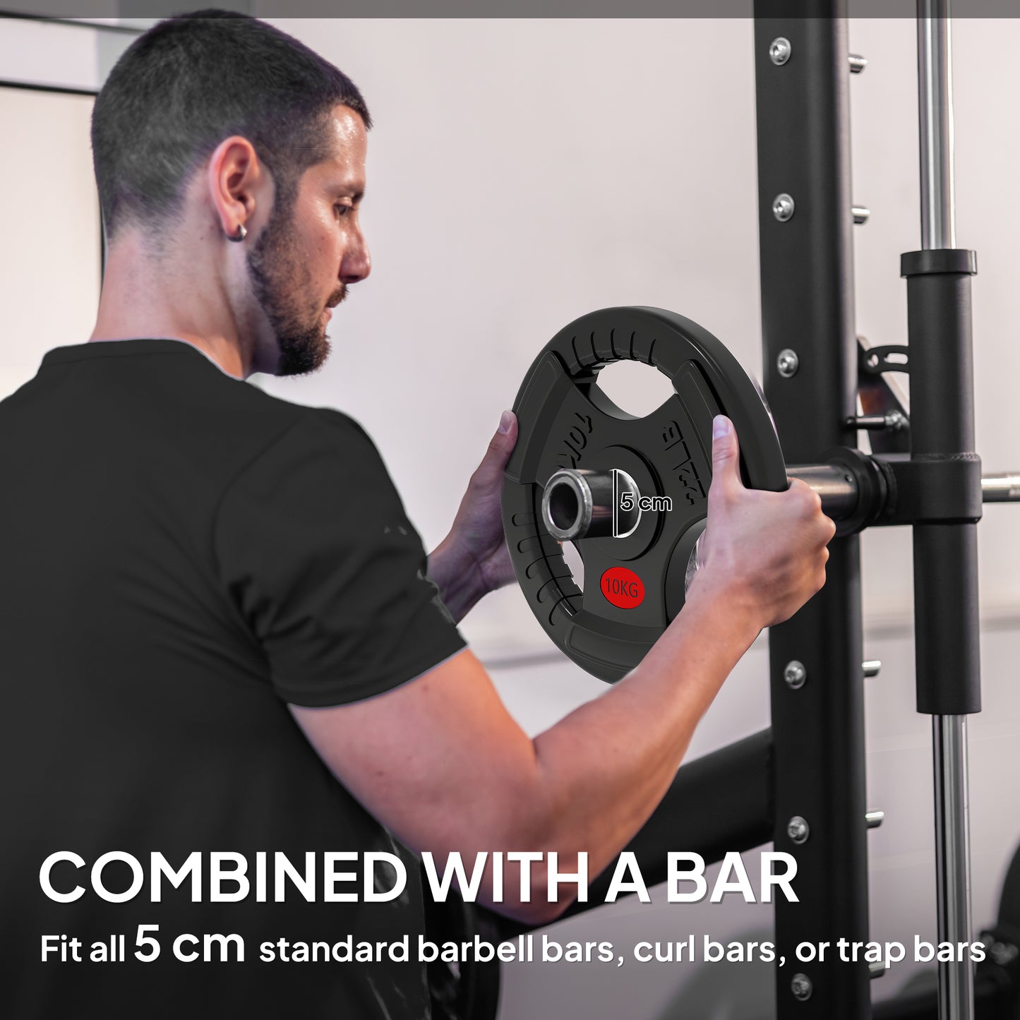 SPORTNOW Olympic Weight Plates, 2 x 10kg Dumbbell Pair with Tri-Grips for Weightlifting & Strength Training, Home Gym Fitness, Black