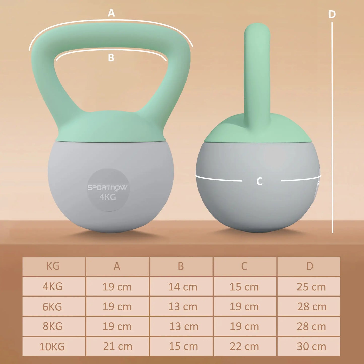 SPORTNOW 4kg/6kg/8kg/10kg Soft Kettlebell, Kettle Bell with Non-Slip Handle, for Home Gym, Strength Training, Cardio - Grey and Green