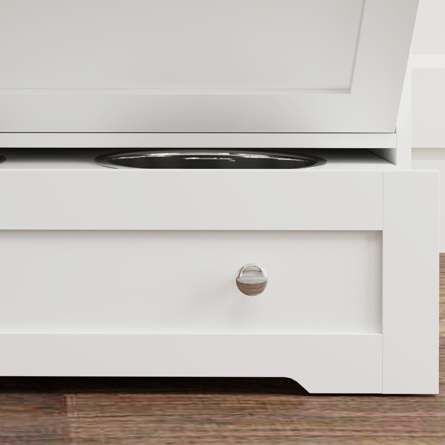 PawHut Dog Feeding Station with 2 Storage Cabinets, 2 Elevated Bowls, Side Hooks, Anti-tip Kit for Water and Feeding Supplies