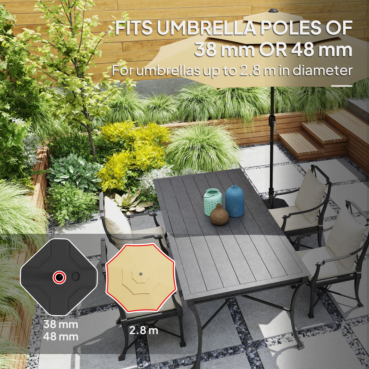 Outsunny Square Garden Umbrella Stand, Heavy Duty Parasol Base, Up to 25kg with Sand/20kg with Water, Black