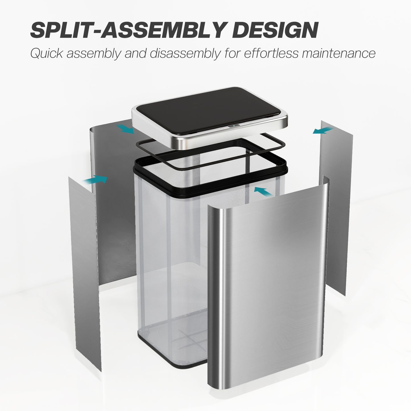 HOMCOM 40L Sensor Bin with Quiet Soft-Close Lid, Automatic Touchless Motion Sensor, Fingerprint Resistant, Silver Tone