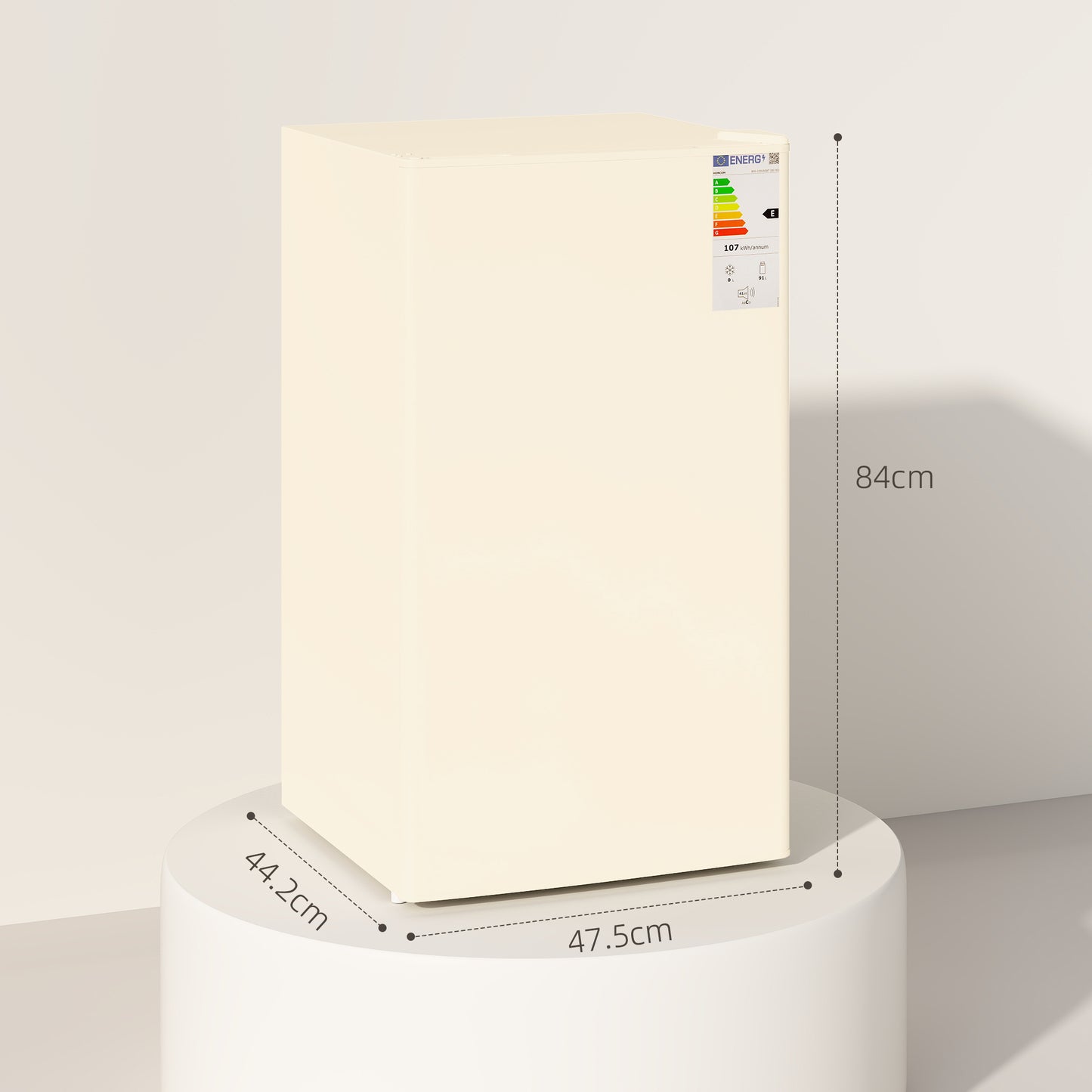 HOMCOM 91 Litre Freestanding Under Counter Fridge Freezer, Small Fridge with Chiller Box, Adjustable Thermostat, 47.5cm Wide, Beige