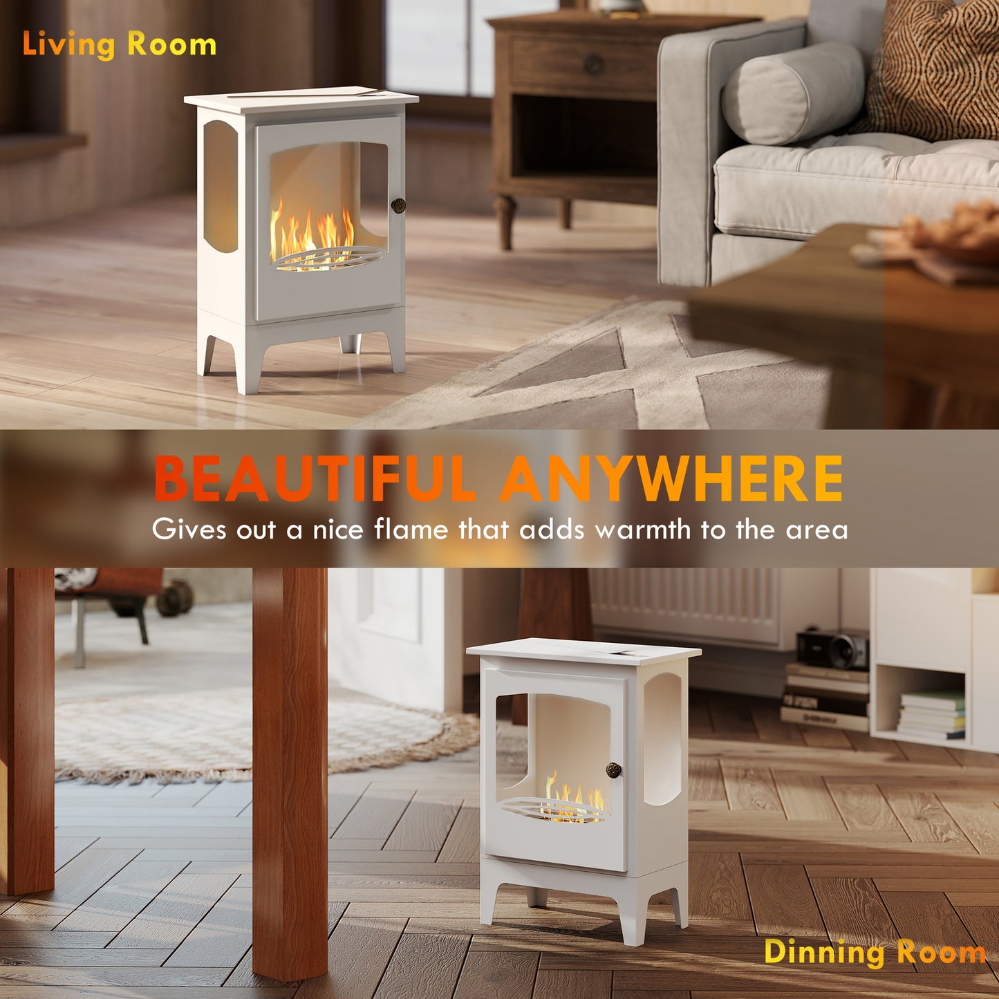 HOMCOM Freestanding Ethanol Fireplace, Steel Bioethanol Fireplace with 1.2L Tank, Stainless Steel Snuffer, 3 Hour Burn Time, White