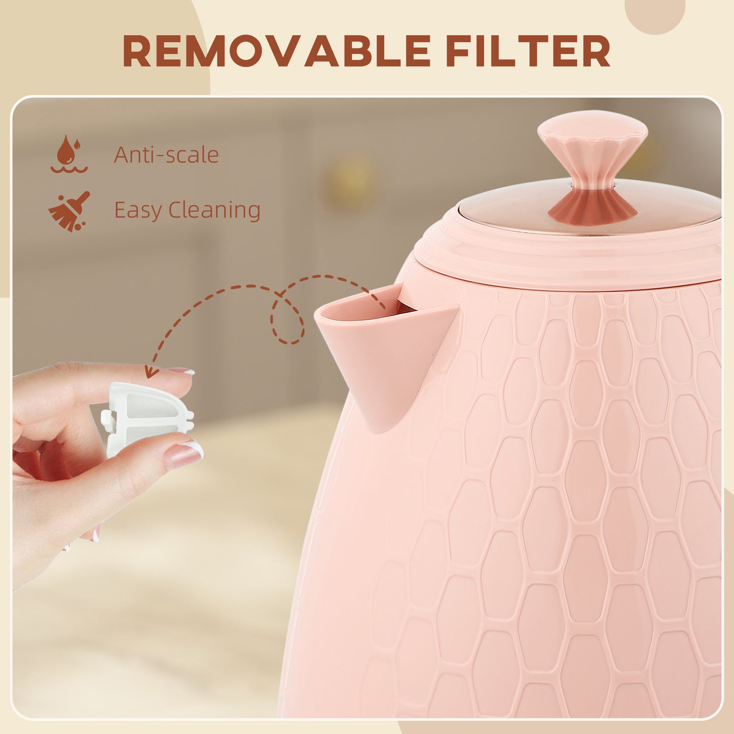 HOMCOM 3kW Rapid Boil Honeycomb Kettle - Light Pink