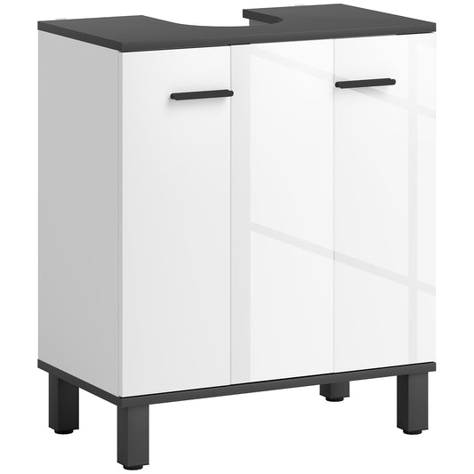 HOMCOM Under Sink Bathroom Cabinet, Adjustable Shelf, High Gloss White