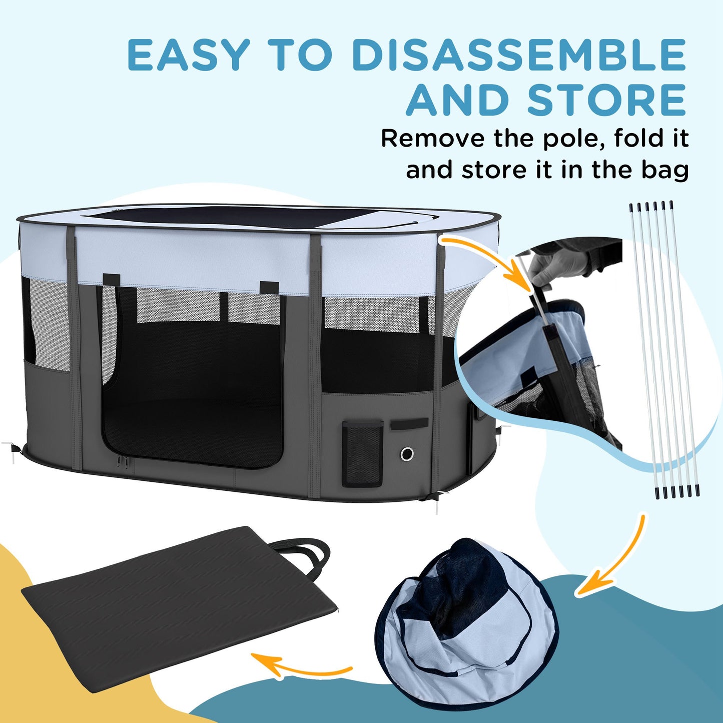 PawHut Foldable Dog Pen with Storage Bag for Indoor/Outdoor Use Grey - Extra Large