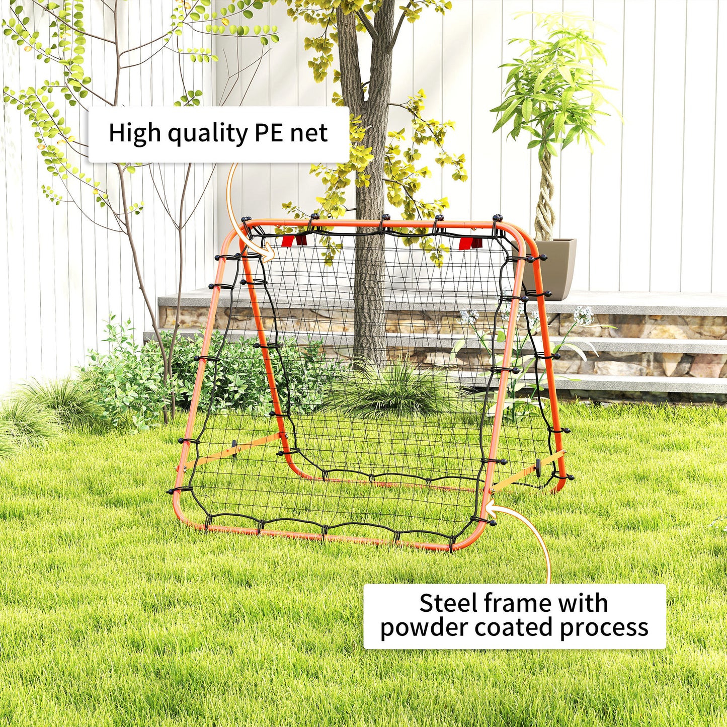 HOMCOM Double Sided Football Rebounder Net, Football Rebound Goal with Five Adjustable Angles, Orange