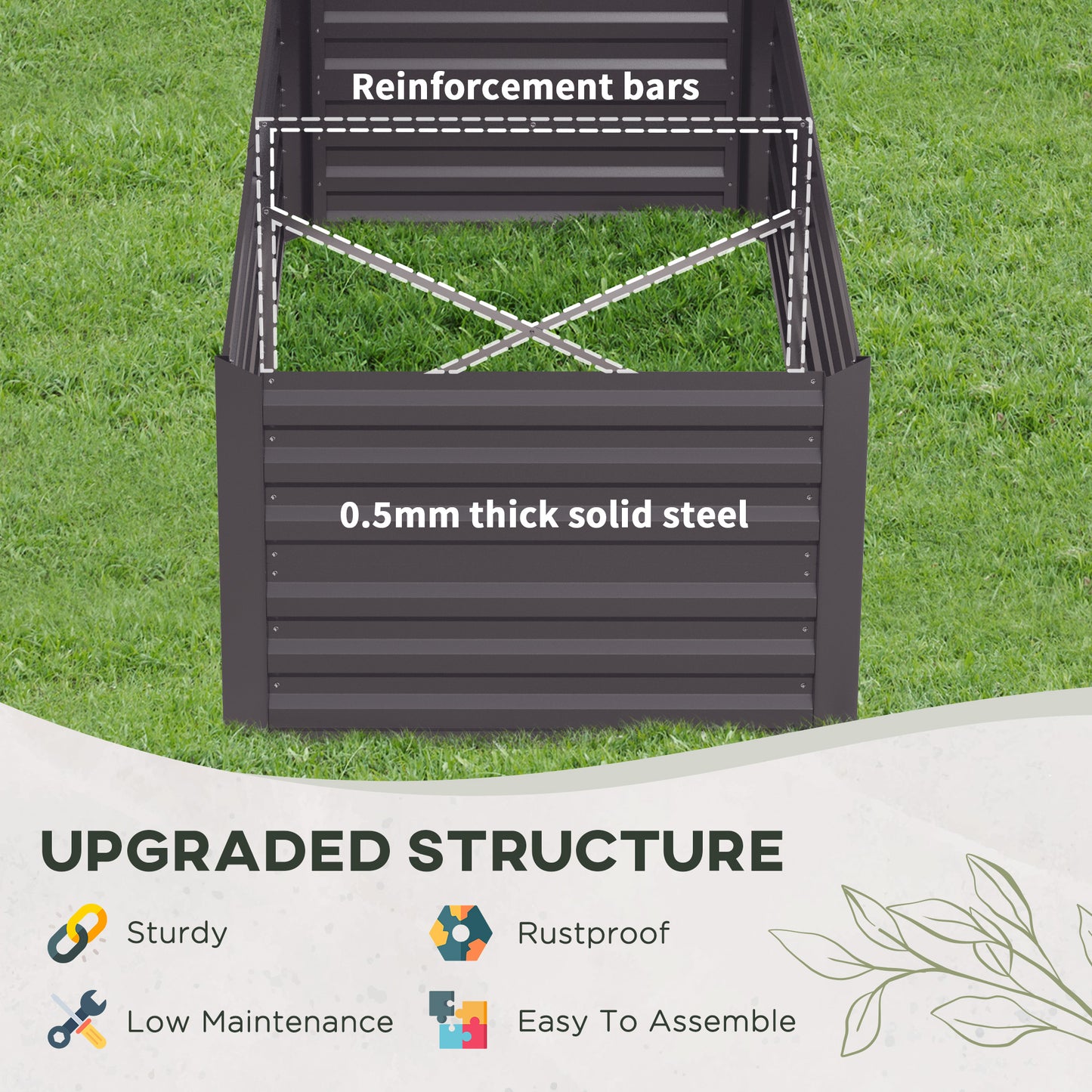 Outsunny Set of 2 Raised Garden Beds, Galvanised Steel Planters with Reinforced Rods for Vegetables, Plants & Herbs, 180x90x59 cm, Dark Grey