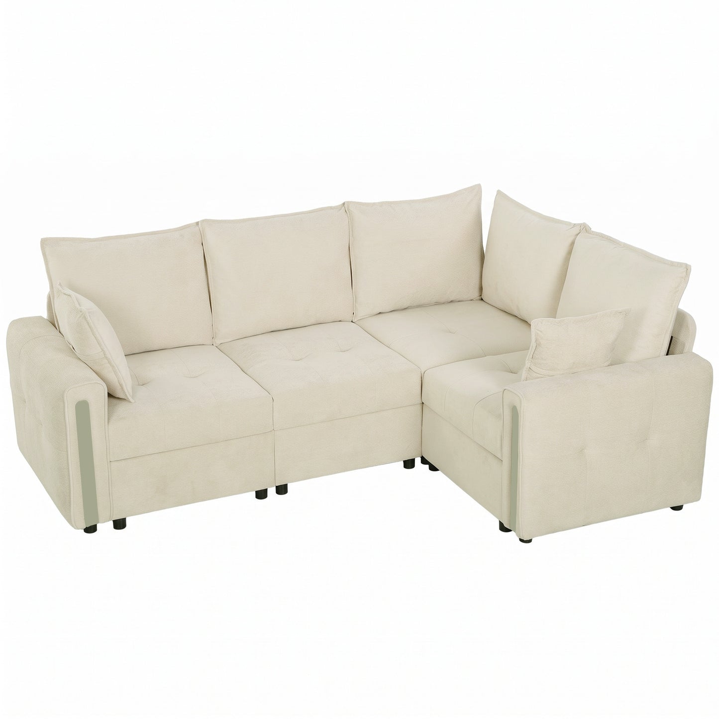 HOMCOM 228cm L Shaped Sofa with Lift-Up Storage, 3-Seater Sectional Sofa with Wide Deep Seat, Beige