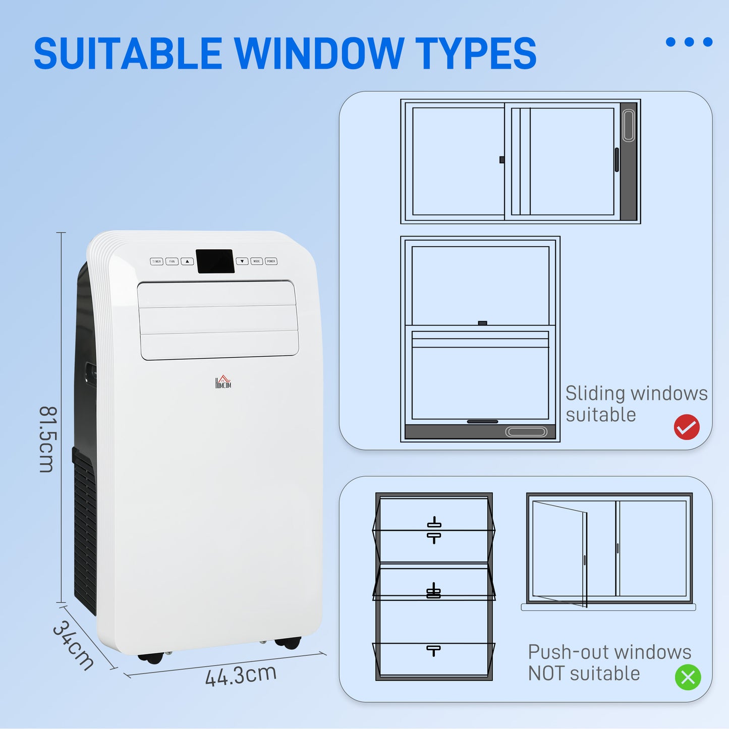 HOMCOM 12000 BTU Portable Air Conditioner, 3-in-1 Air Conditioning Unit, Dehumidifier, Cooling Fan with Remote Control, Digital Display, 3 Speeds, 24H Timer On/Off, Window Venting Kit, 28m²