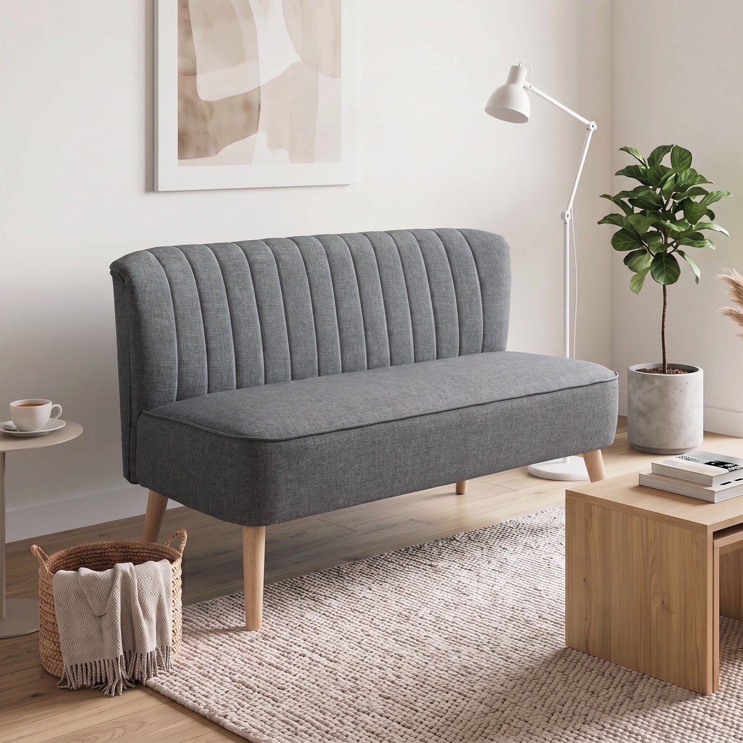 HOMCOM 2 Seater Sofa for Living Room, Modern Linen-Look Fabric Couch, Armless Loveseat Sofa Settee for Bedroom, Dark Grey