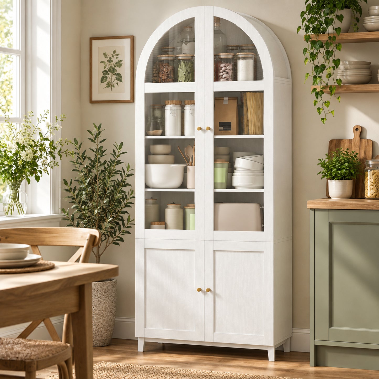 HOMCOM 180cm Tall Kitchen Cupboard, Storage Cabinet with Adjustable Shelves, Acrylic Doors for Living Room, Dining Room, White